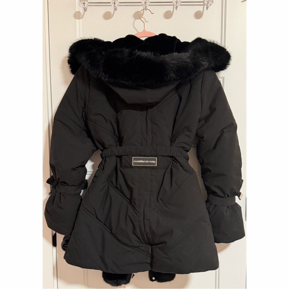Maniere De Voir Black Puffer Jacket with Faux Fur Trim - Picture 8 of 13